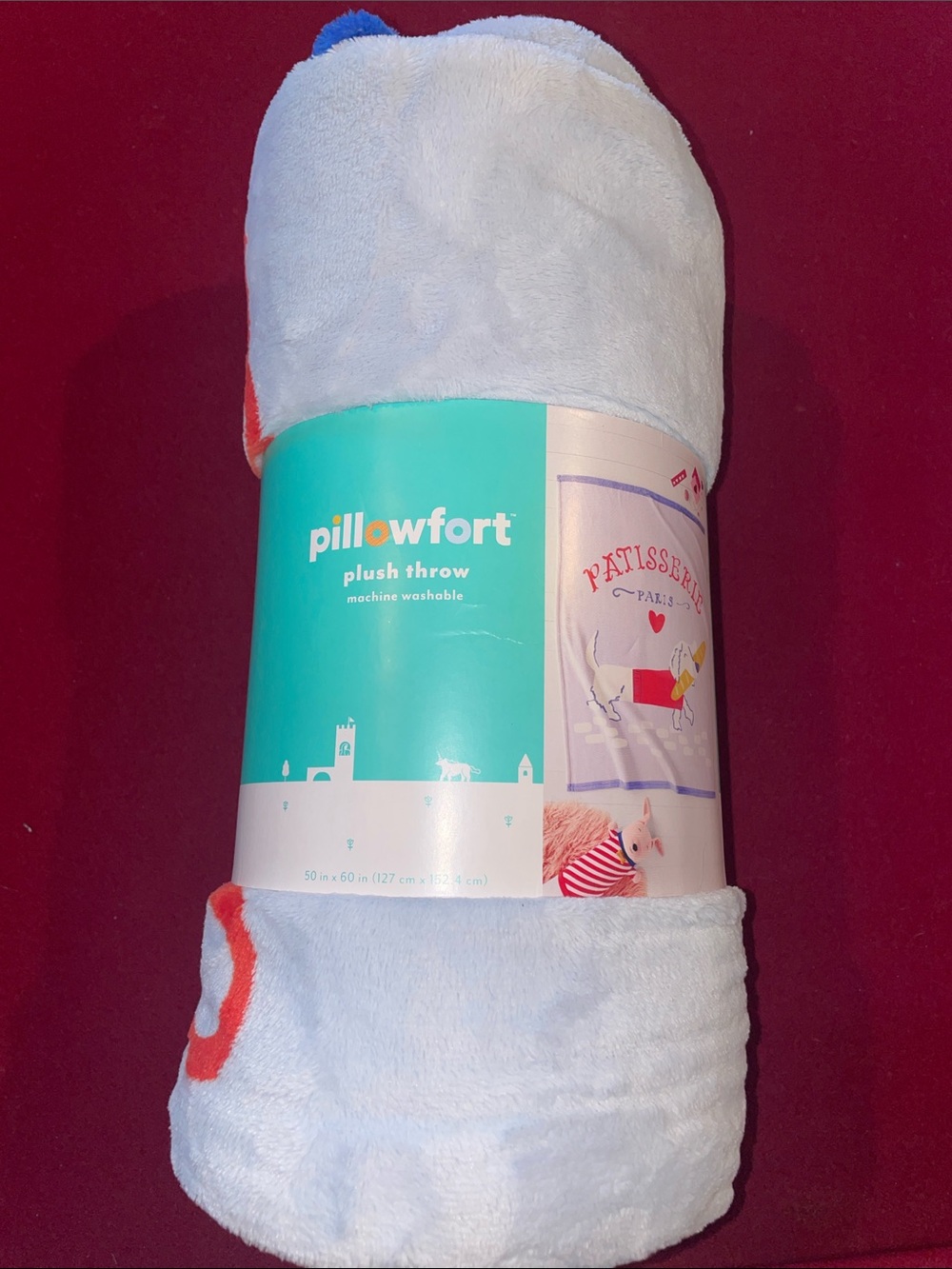 Pillowfort Light Blue Plush Throw with Coral Details